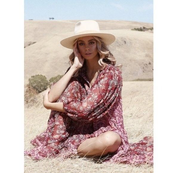 Free People Estelle Chiffon Maxi Dress Buttondown Printed Ruffle Flowy S 280250 - Picture 7 of 14